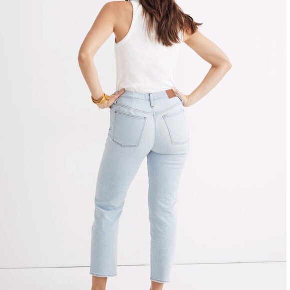 Madewell Tall Mid-Rise Classic Straight Jeans in Wellingford Wash: Knee-Rip Edit - Picture 3 of 14
